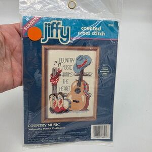 Jiffy Unisex Counted Cross Stitch Kit Country Music Guitar Western Vintage 5x7